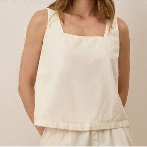 Pact Womens Linen Blend Square Neck Tank Top Size M Bone Minimalist Coastal